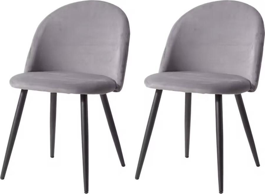 J&R Eetkamerstoel Set van 2 stoelen Fluweel eetkamer stoel Eettafel stoel Velvet Zwarte Poot Grijs
