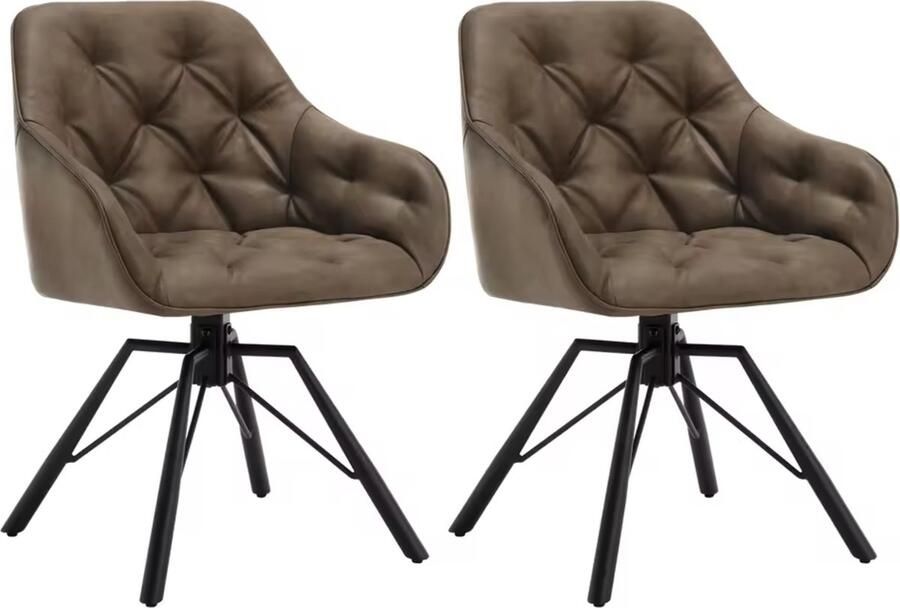 J&R Eetkamerstoel Set van 2 stoelen Kunstleer eetkamer stoel Draaibaar PU leer Metalen poot Bruin Zwart