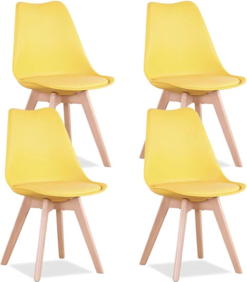 J&R Eetkamerstoel set van 4 Eettafelstoel Stoelen Synthetisch leer Geel 4 stuks