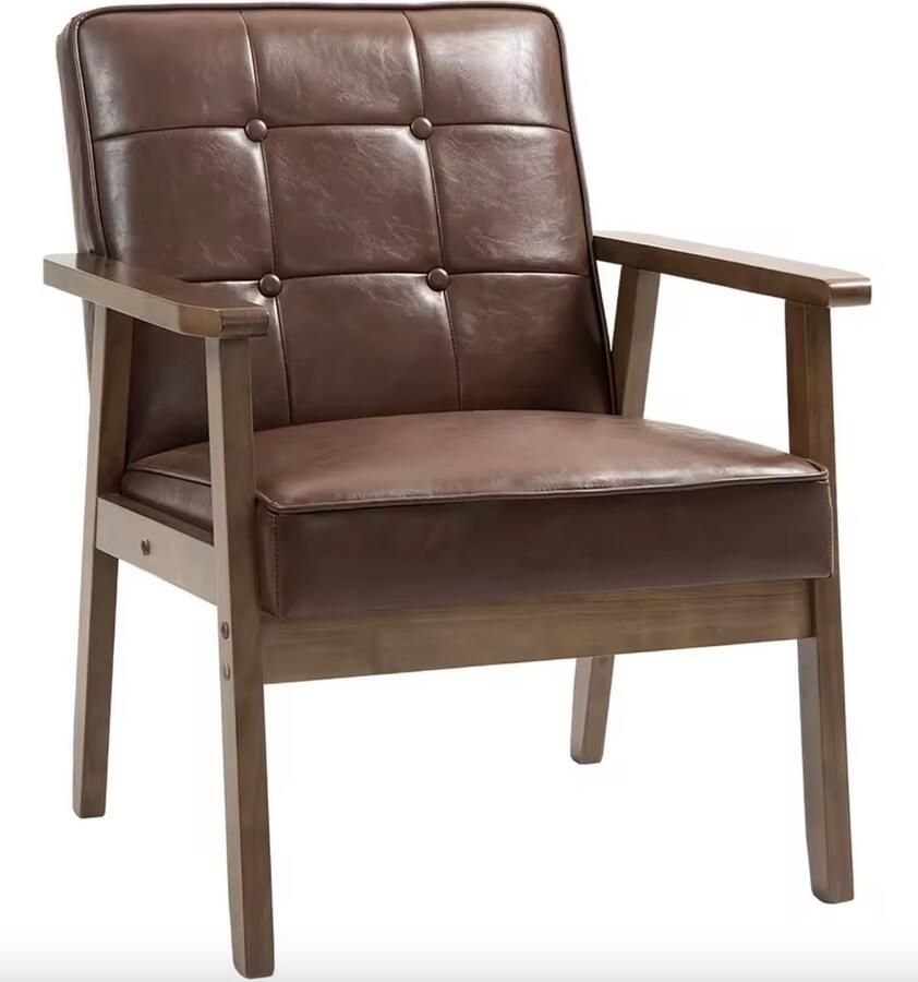 J&R Fauteuil Leesstoel Stoel Eenpersoonsstoel Woonkamer stoel Verstelbare hoofdsteun PU Leer Bruin