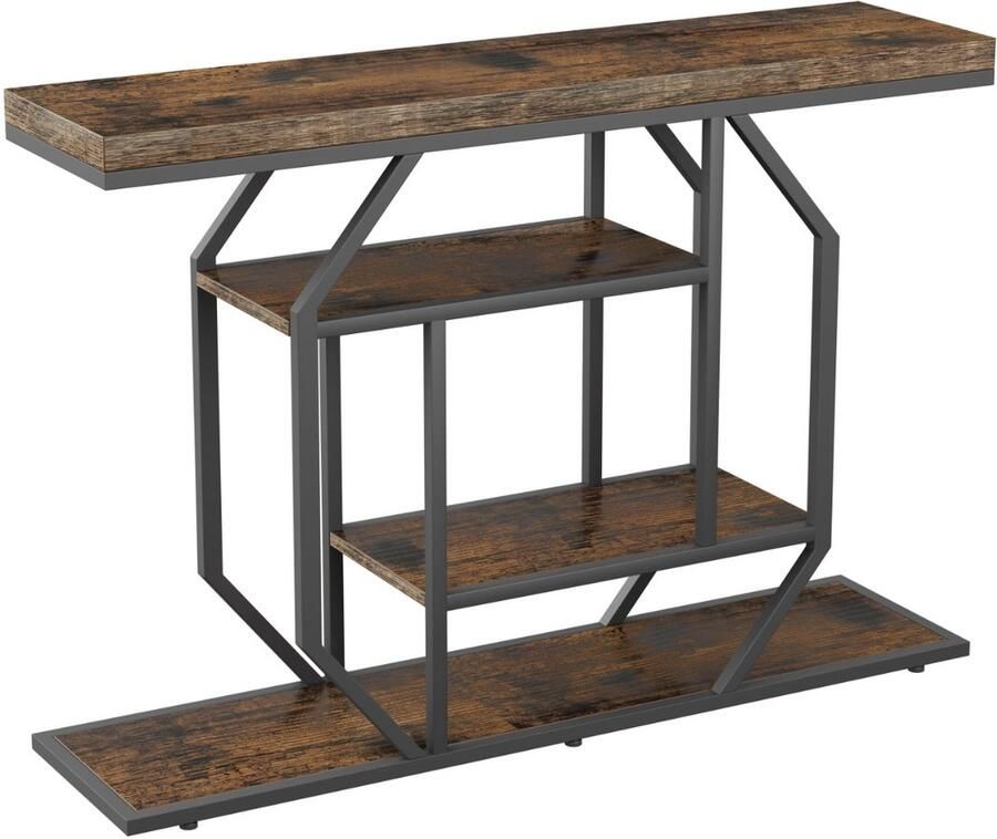 J&R Gangtafel Muurtafel Gangtafel Consoletafel Sidetable Banktafel Hout Stalen frame Zwart Frame Industrieel Bruin