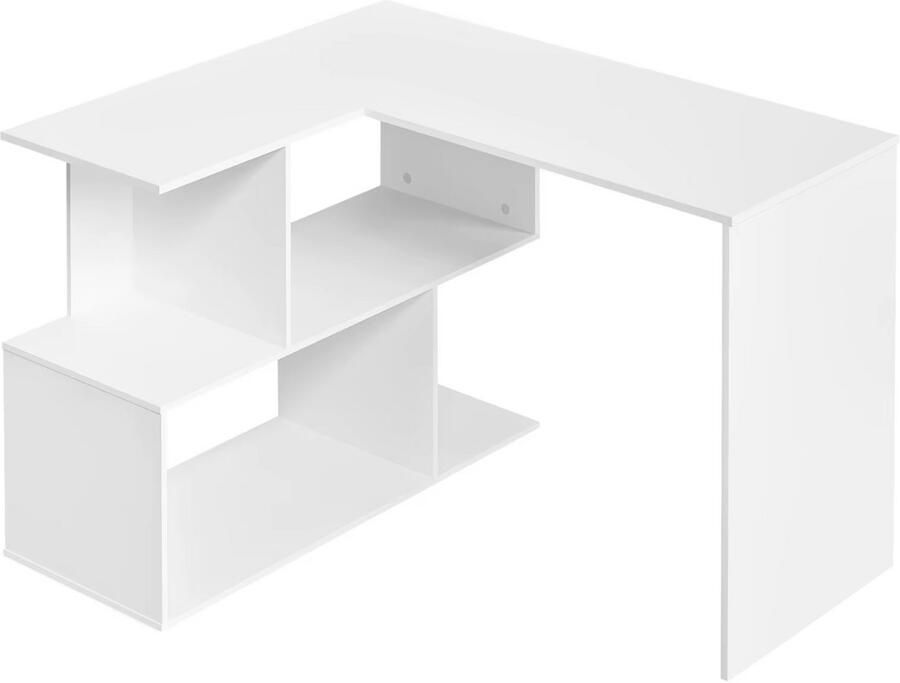 J&R hoekbureau Bureau Kantoortafel Computerbureau L-Vorm bureau Opberg ruimte Met vakken Hout Wit