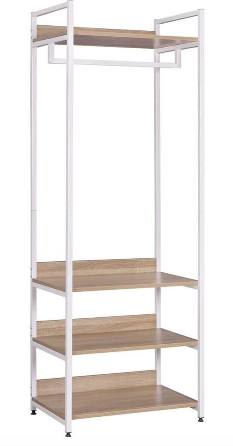 Varnox Kapstok Kledingrek Kledingstandaard Garderobekast Kleerhanger Garderoberek Gangmeubel Kapstok Staande kapstok Vestiairemeubel Kast Rek Planken Eikenhout Wit metaal 56x36x170 - Foto 2