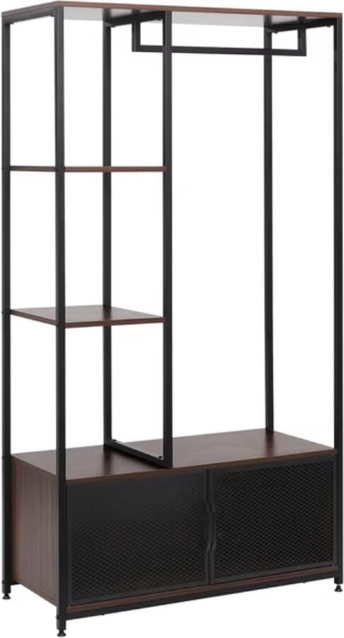 J&R Kapstok Kledingrek Garderobekast Planken Stang Hout en metaal Industrieel Dark Beech Oak