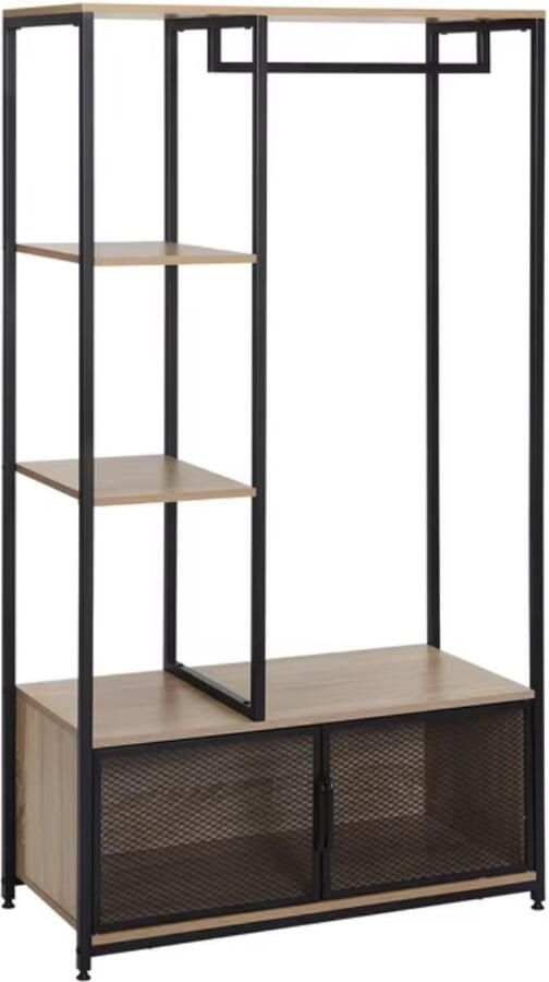 J&R Kapstok Kledingrek Garderobekast Planken Stang Hout en metaal Industrieel Light Oak