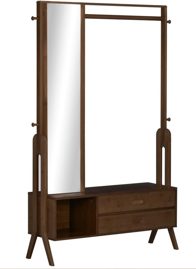 J&R Kapstok met schoenenrek kledingrek 7 haken Industrieel Donker hout Zwart metaal 84x180x36cm