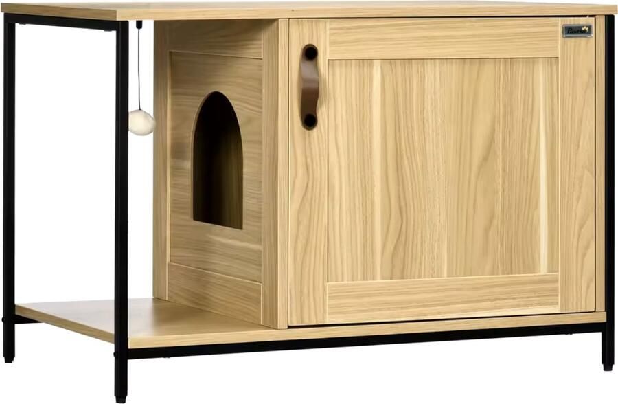 J&R Kattenbak kast Opbergkast kattenbak Sidetable voor kattenbak Katten huisje Zwart 82x50x60cm