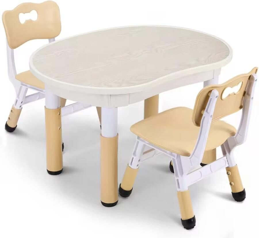 J&R Kindertafel met stoelen Speeltafel Tekentafel Set van tafel en stoelen Kunststof Hoogte verstelbaar Pinda vorm 80x56