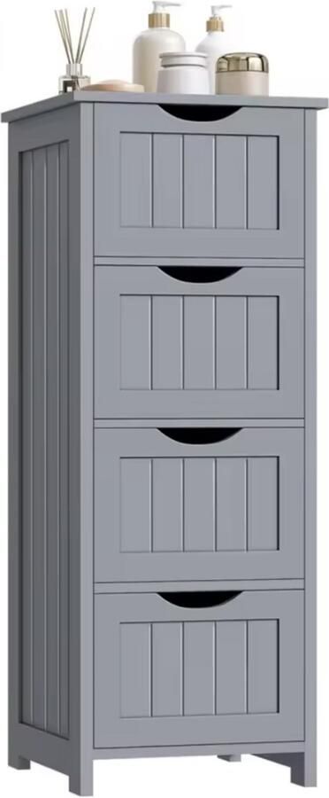 J&R Ladekast Badkamer meubel Badkamerkast Opbergkast Kast Halfhoge kast 4 lades Hout Grijs