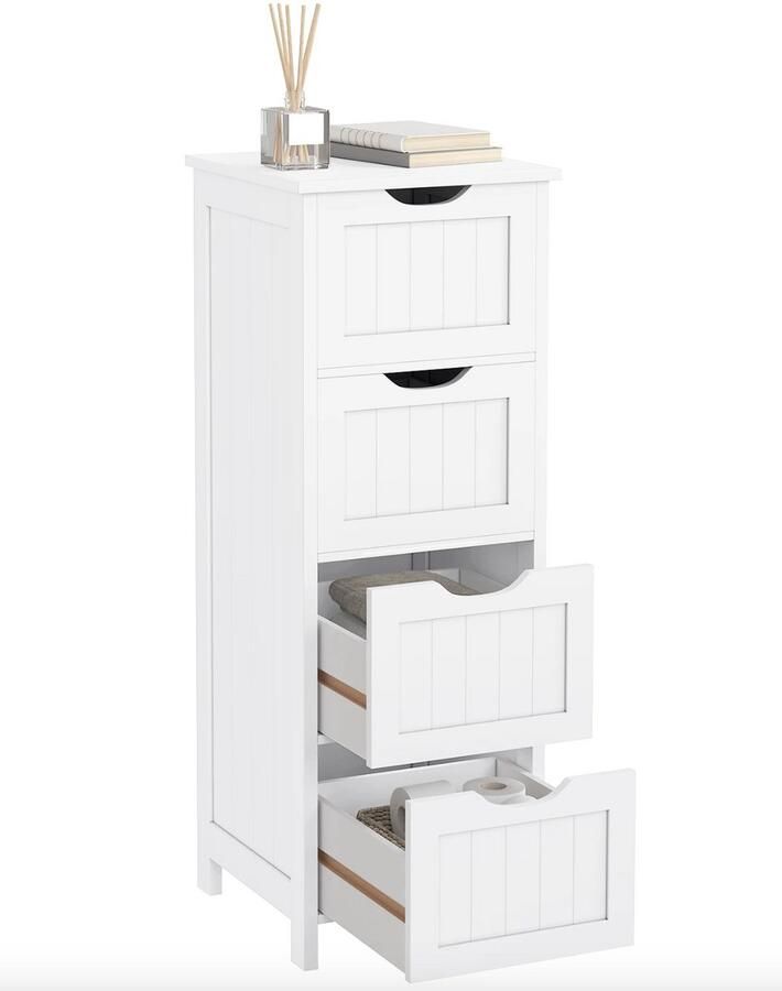 J&R Ladekast Badkamer meubel Badkamerkast Opbergkast Kast Halfhoge kast 4 lades Hout Wit