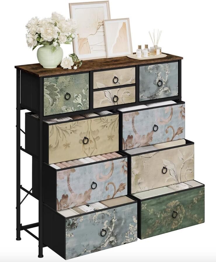 J&R Stoffen Ladekast Ladenkast Ladekast slaapkamer Stoffen lades Uitneembare lades Opvouwbare lades Houten handgreep kleuren 9 lades