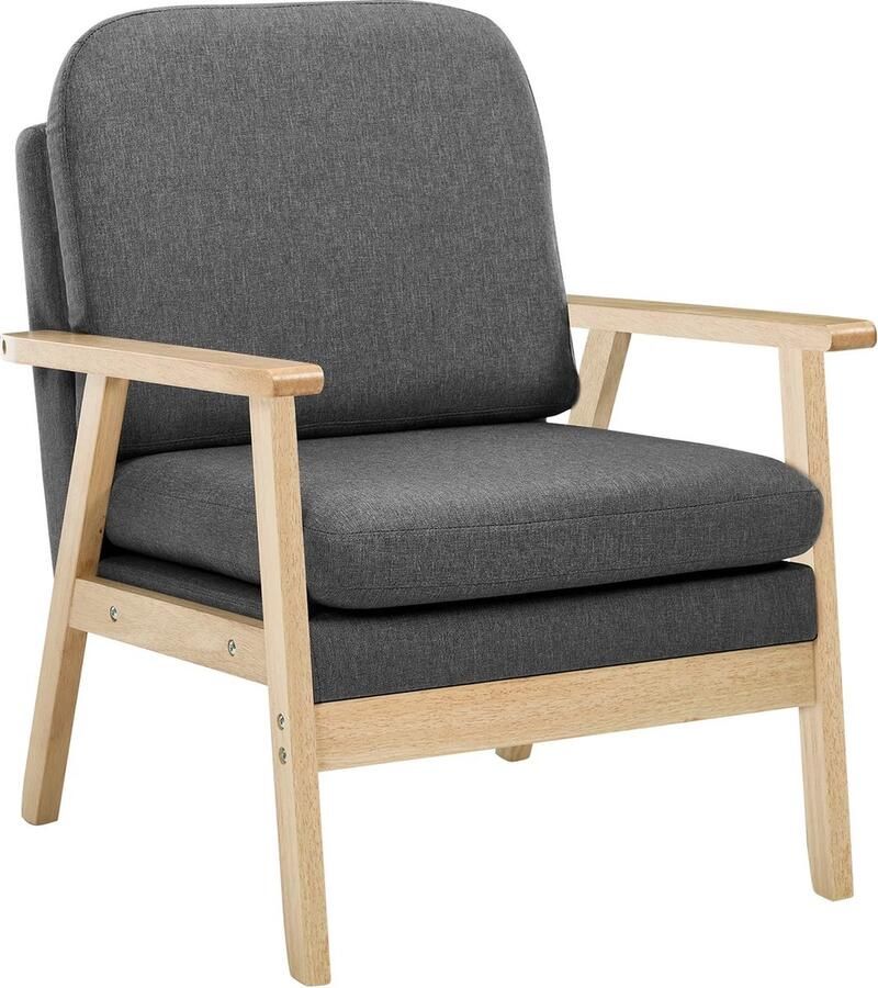 J&R Linnen Lounge Fauteuil Ontspanning Leesstoel Dik Rugkussen Woonkamer Babykamer Slaapkamer Grijs met hout