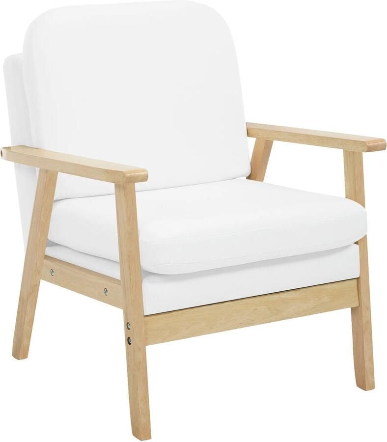 J&R Linnen Lounge Fauteuil Ontspanning Leesstoel Dik Rugkussen Woonkamer Babykamer Slaapkamer Beige met hout