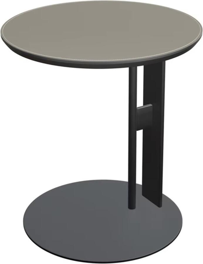 J&R Luxe bijzettafel Eindtafel Koffietafel Theetafel Rond Zadelleer Metalen frame 46cm Grijs Zwart