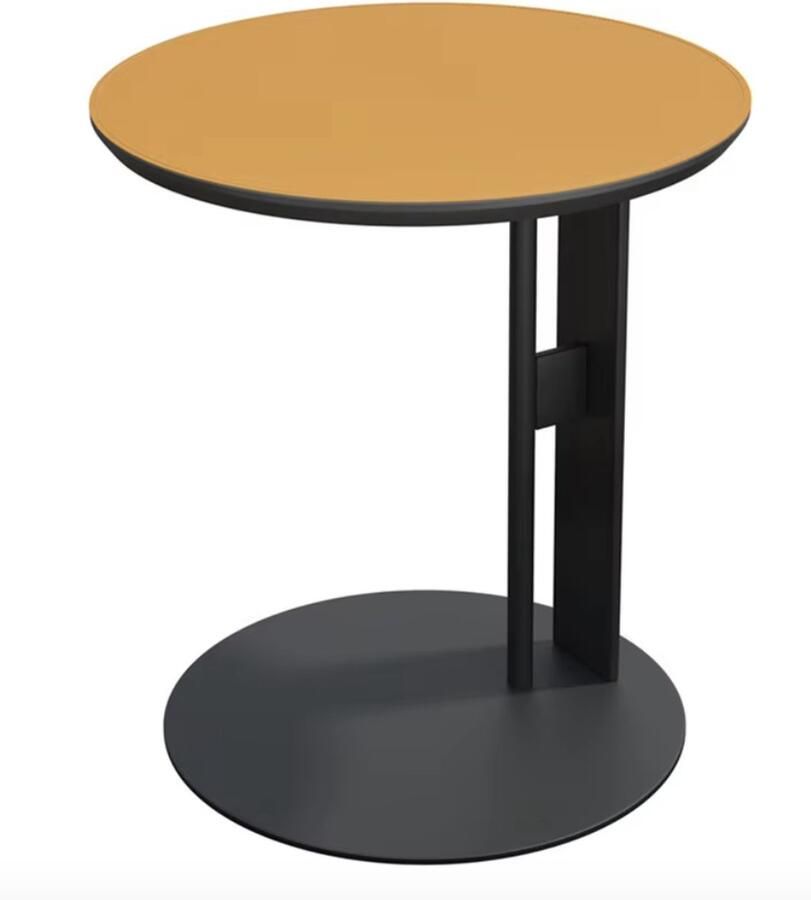J&R Luxe bijzettafel Eindtafel Koffietafel Theetafel Rond Zadelleer Metalen frame 46cm Zwart Oranje