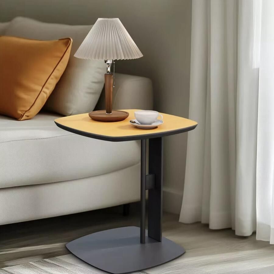 J&R Luxe bijzettafel Eindtafel Koffietafel Theetafel Zadelleer Metalen frame 45cm Zwart Oranje