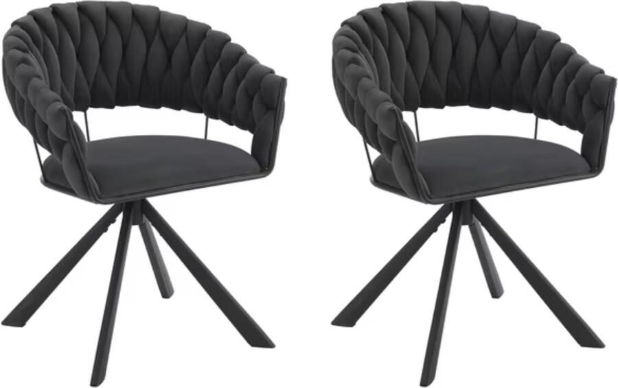 J&R Luxe eetkamerstoel set van 2 stoelen Draaibare eetstoel Fluweel eetkamerstoel Eettafel stoel Velvet Stoel Gevlochten Set Grijs