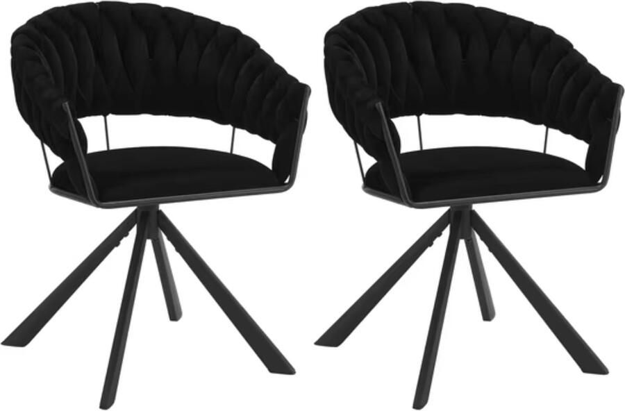 J&R Luxe eetkamerstoel set van 2 stoelen Draaibare eetstoel Fluweel eetkamerstoel Eettafel stoel Fauteuil Stoel Velvet Gevlochten Set Zwart