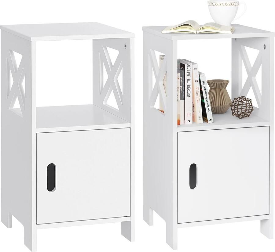 J&R Nachtkastje Set van 2 Bijzettafel Moderne kastjes Opbergkast voor Slaapkamer Gangkastje Smalle kastjes 30X60X30cm Wit