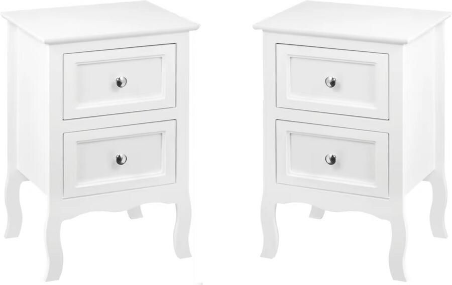 J&R Nachtkastje Set van 2 nachtkastjes Klein dressoir bijzettafel Nachtkastje Met 2 Lades Barok Wit Set van 2 40x30x60cm
