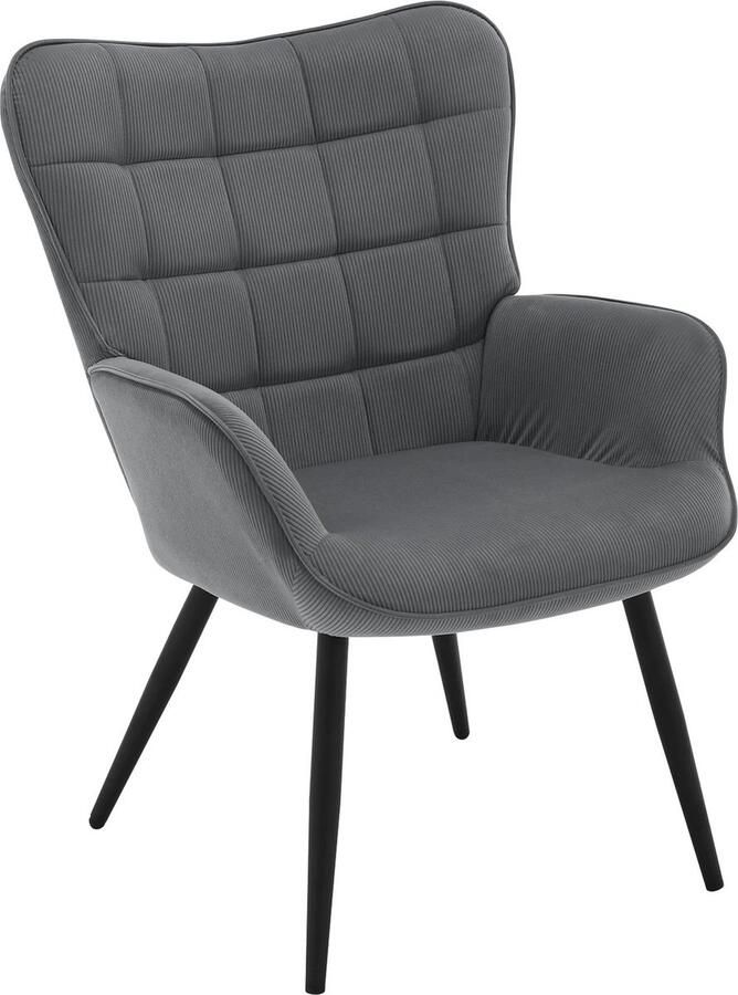 J&R Oorfauteuil Wingback Fauteuil Relax stoel Vrije tijd stoel Lounge Lees Tv Stoel Gewatteerd Corduroy Grijs