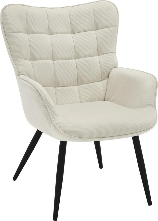 J&R Oorfauteuil Wingback Fauteuil Relax stoel Vrije tijd stoel Lounge Lees Tv Stoel Gewatteerd Corduroy Wit