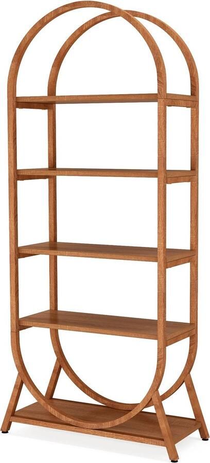 J&R open boekenkast Ovaal 5 planken Decoratieve kast Displayrek Wandrek Woonkamer Kantoor Winkel Hout Bruin