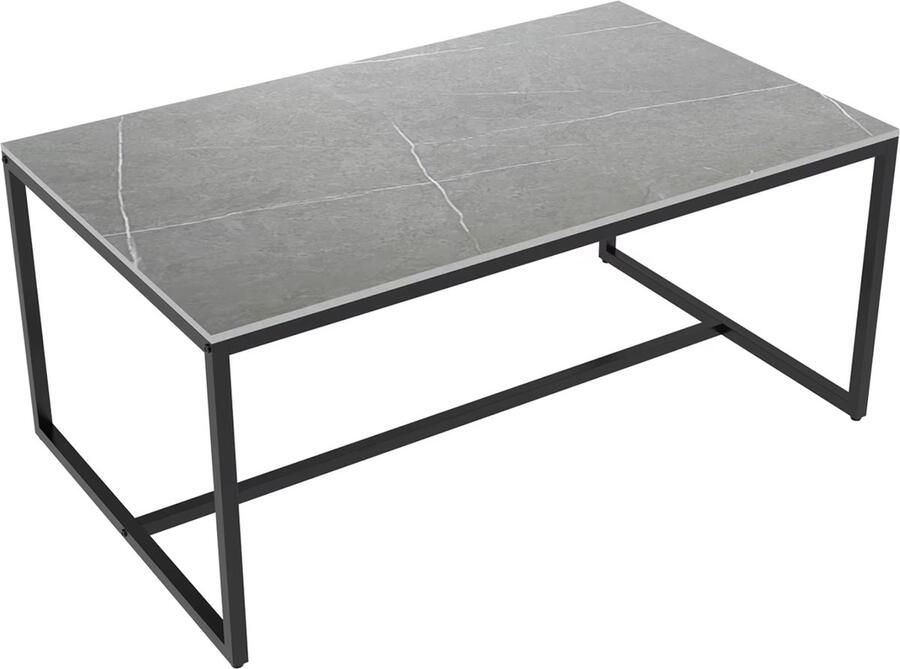 J&R Salontafel Gesinterd steen salontafel Marmerlook Tafel Rechthoek Grijs 100x60x43cm