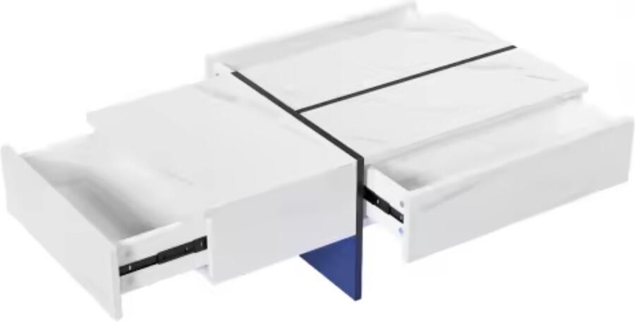 J&R Salontafel Hoogglans salontafel Rechthoek salontafel 3 lades Hout Marmerlook Met Led verlichting Hoogglans wit 100x50x34.5cm