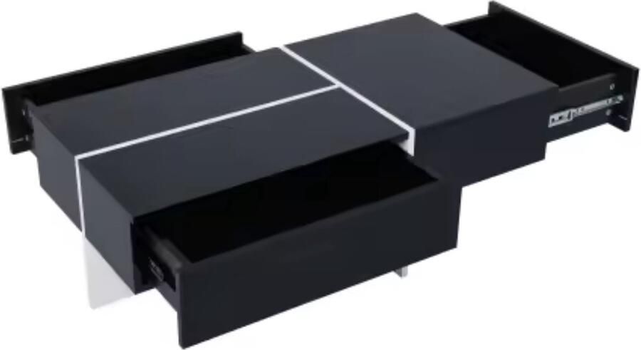 J&R Salontafel Hoogglans salontafel Rechthoek salontafel 3 lades Hout Met Led verlichting Hoogglans zwart 100x50x34.5cm