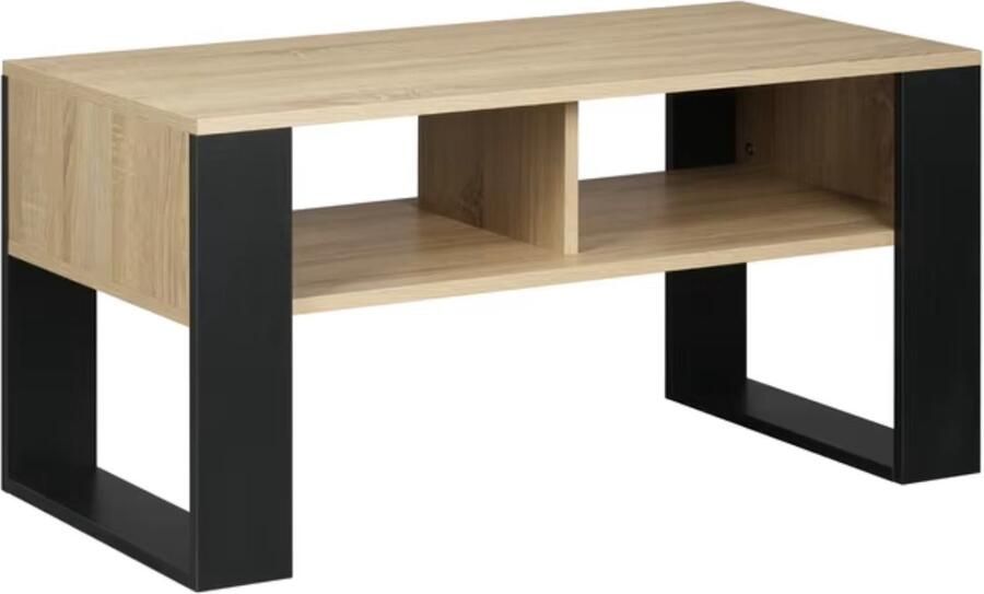 J&R Salontafel Rechthoek salontafel Bijzettafel Industrieel 2 vakken Hout Melamine fineer Light oak