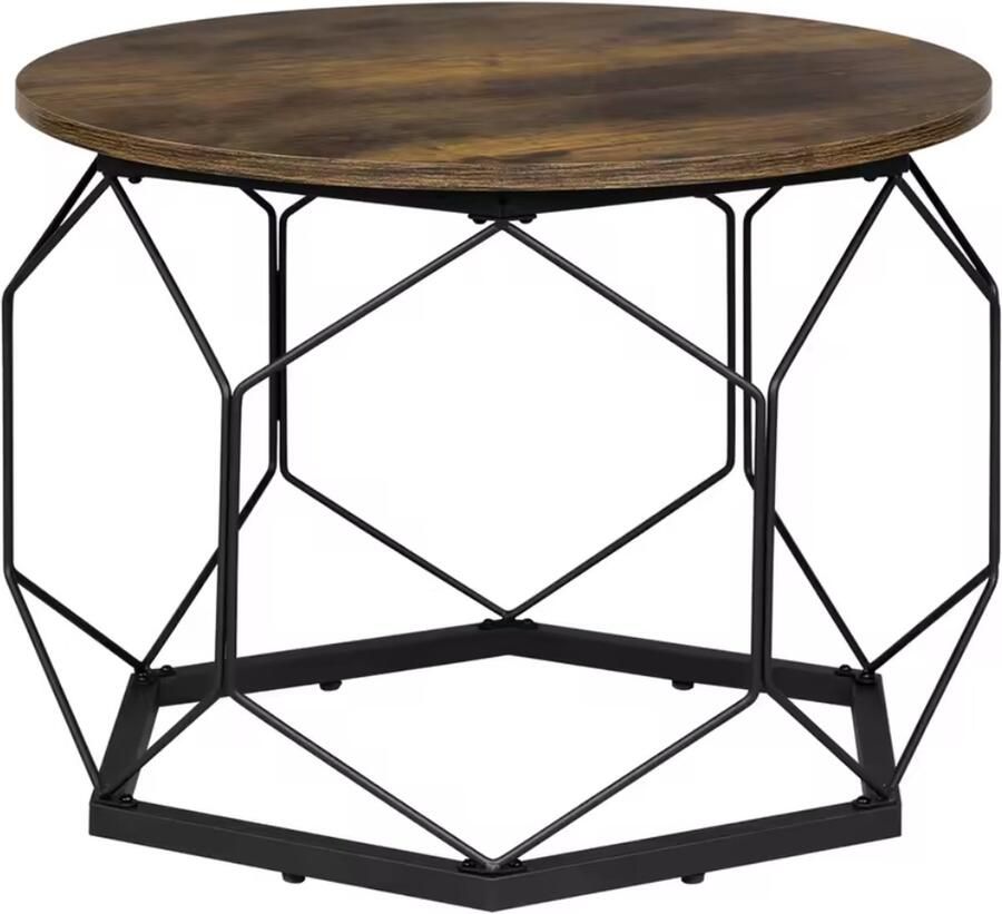 J&R Salontafel rond Houten salontafel Metalen draad frame Industrieel Bruin 60cm