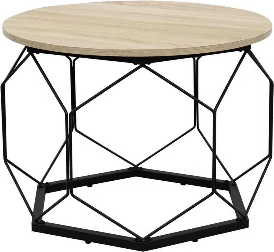 J&R Salontafel rond Houten salontafel Metalen draad frame Industrieel Light Oak 60cm