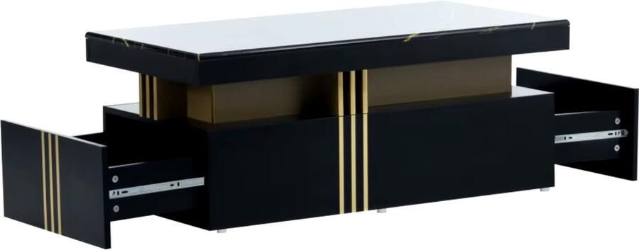 J&R Salontafel Zwart marmerlook salontafel met lade Salontafel met opbergruimte Marmerlook Zwart