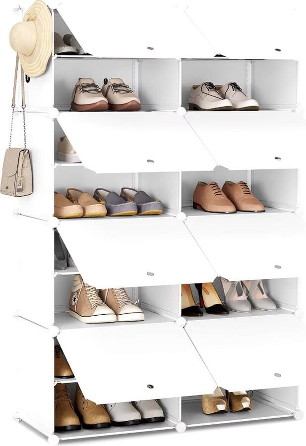J&R Schoenenkast Vakkenkast Modulaire kast 8 compartimenten Met deurtjes Wit