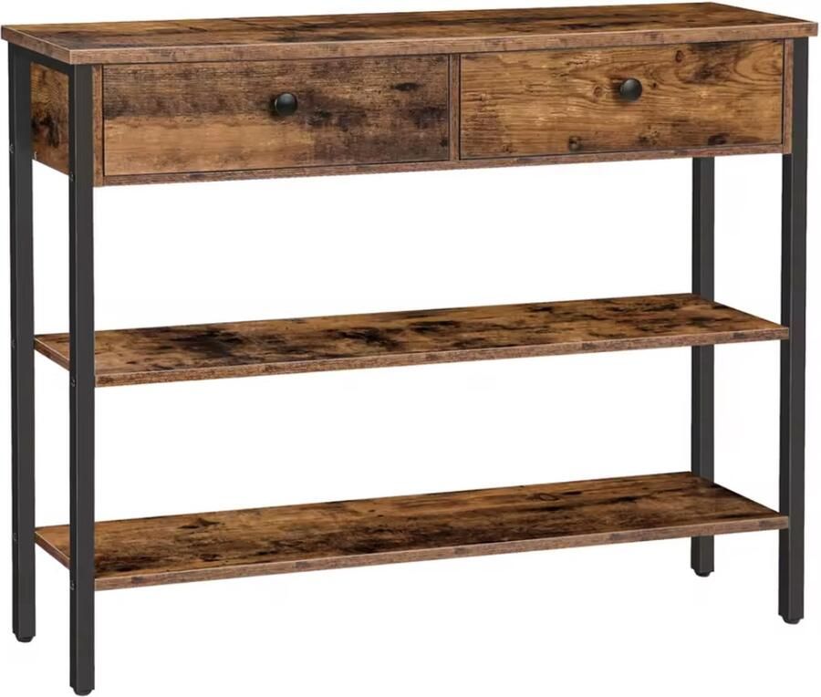 J&R Sidetable Smalle tafel Smalle kast Vakkenkast Industrieel Met 2 kleppen Hout en Metaal Bruin Zwart 100x24x80cm