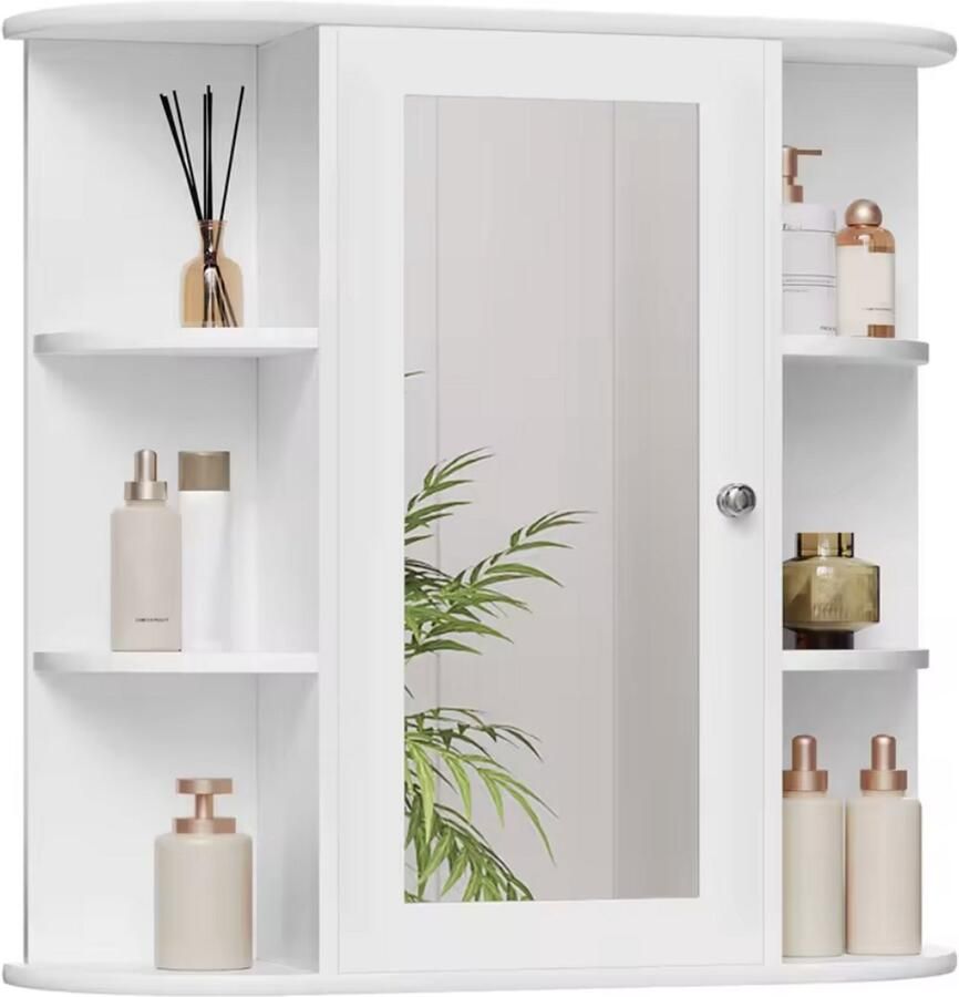 J&R Spiegelkast Badkamerkast Spiegel Kast met spiegel Medicijnkast Bovenkast badkamer 1 deuren Verstelbare plank Wit