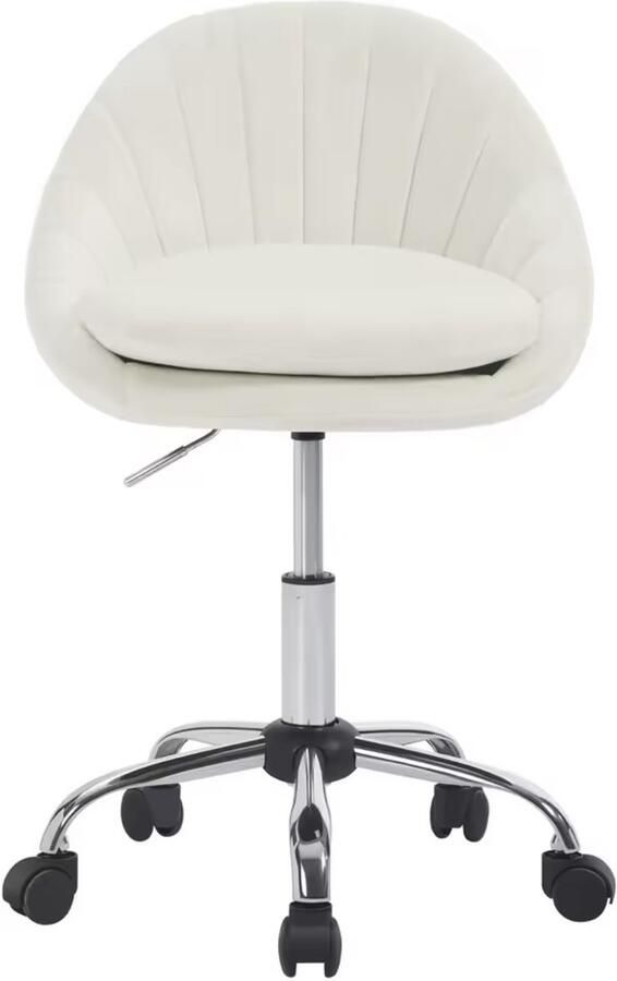 J&R Stoel Kaptafel stoel Fluwelen Bureaustoel Cosmetisch Make-up Bureau Op wielen Hoogte instelbaar Fluweel Velvet Beige Crême wit