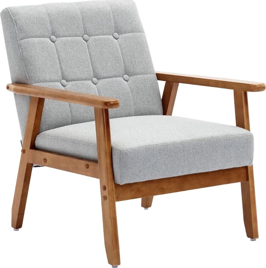 J&R Stoel Vrije tijd stoel Woonkamer relax stoel Fauteuil Hout Linnen Grijs - Foto 2