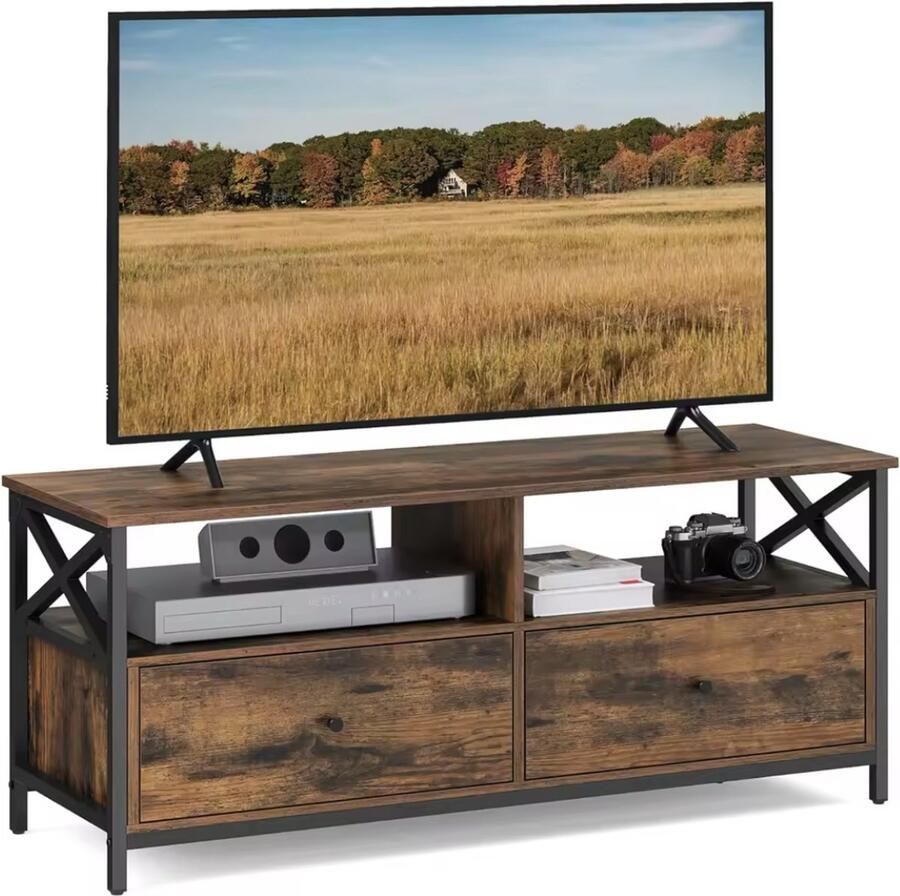 J&R TV Meubel Dressoir TV kast Televisie kast 2 Lades 2 vakken Bruin en zwart Hout Metaal 120x40x50cm