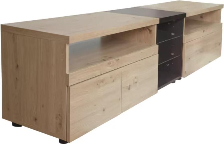 J&R TV Meubel Dressoir TV kast Televisie kast 2 Lades 2 vakken Bruin en zwart Hout Metaal 120x40x50cm - Foto 2