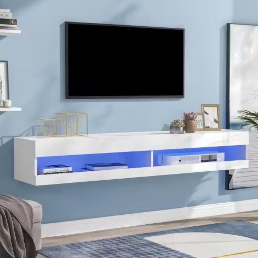 J&R TV meubel TV kast Televisie meubel Open vakken LED verlichting 16 Kleuren Afstandsbediening Hoogglans wit 140x40x30.5cm