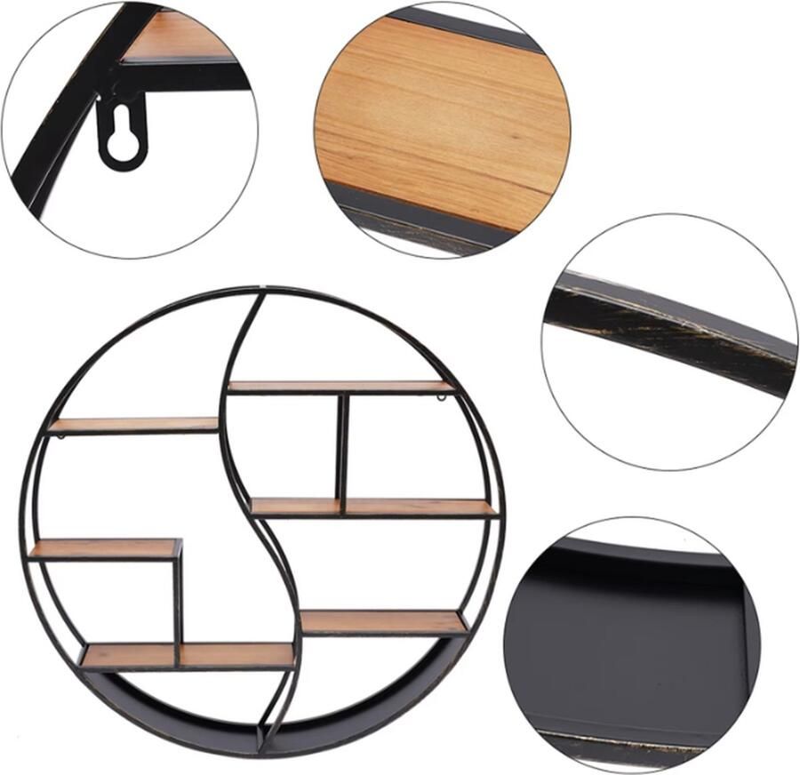 J&R Wandrek Rond Industrieel Zwart Verspringend Diameter 80cm Muurrek Wandplank