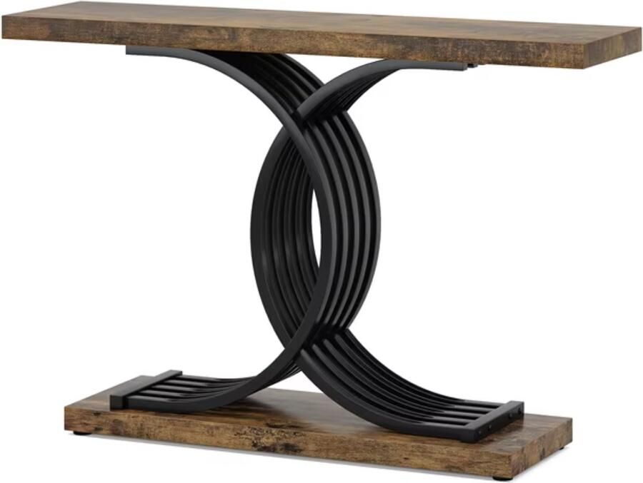 J&R Wandtafel Gang tafel Hal tafel Geometrisch Houten blad Metalen poot Industrieel Bruin Zwart 100x80x30cm