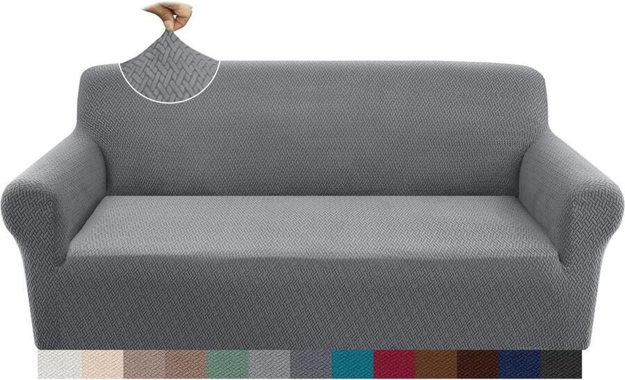 Jacquard 3-zits bankovertrek superzacht antislip stretch Vier seizoenen elastische bankhoes honden katten Universeel lichtgrijs