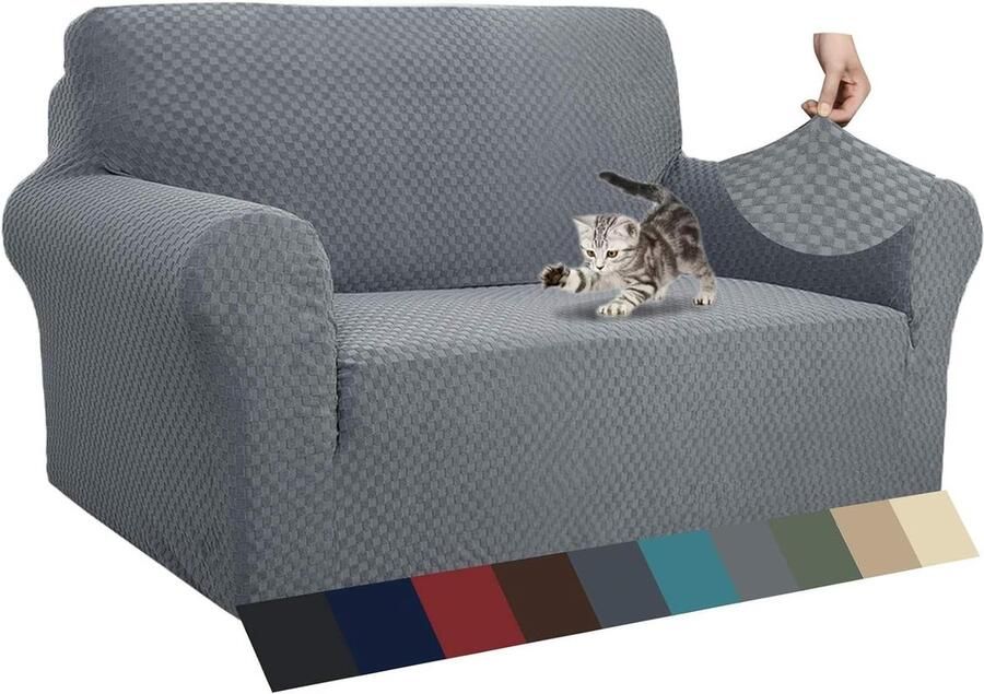 Bankhoes stretch 3 zitsbanken Jacquard antislip Love Seat-bankhoes voor honden huisdier vriendelijke 2-zits meubelbeschermer Lichtgrijze slipcovers. bankhoes stretch 3 zitsbanken