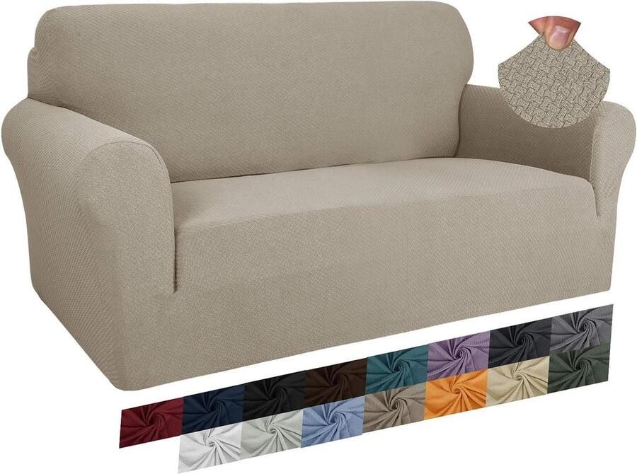 Jacquard bankovertrek 2-zits super stretch antislip liefdeszitje bankhoes honden kaki