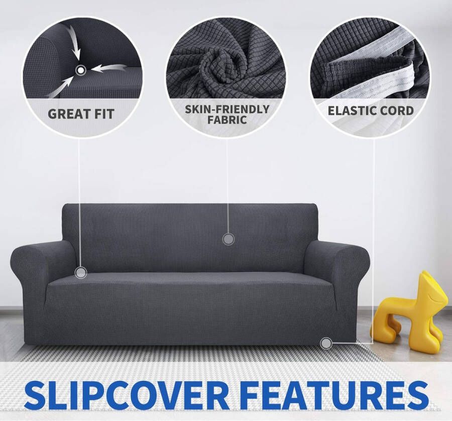 Jacquard bankovertrek 3-zits 3 stuks bankovertrek antislip hoes voor woonkamer stretchhoes voor honden en huisdieren met anti-slip schuim (3 zits donkergrijs)