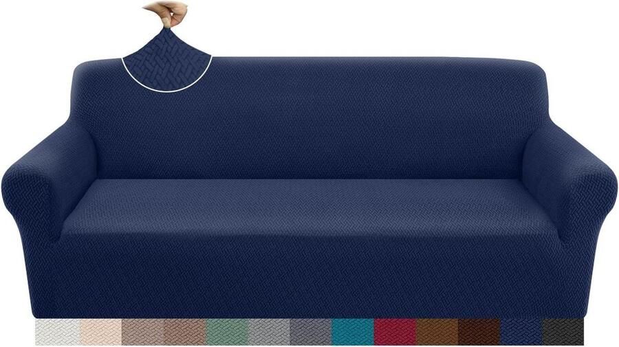 Jacquard bankovertrek 4-zits extra grote antislip universele elastische meubelbeschermer voor honden katten huisdieren marineblauw hond kat sofa