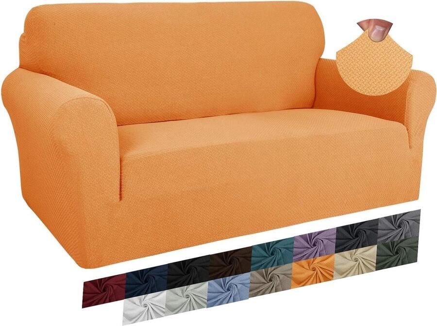 Jacquard bankovertrek super stretch antislip liefdeszitje bankhoes 2-zits oranje huisdiervriendelijk